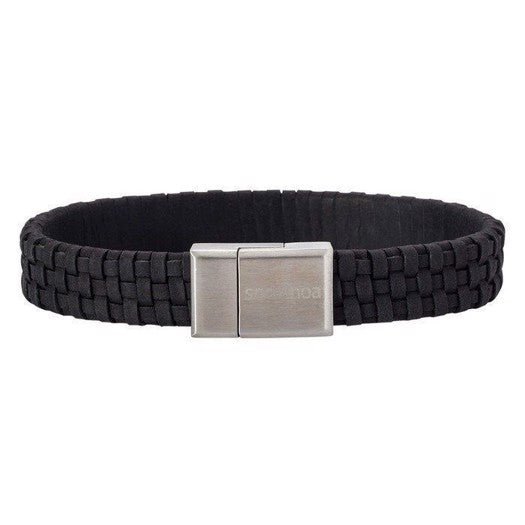 Nordahl Andersen son of Noa herrearmbånd i sort kalvelæder med stållås 19–23 cm